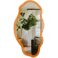 Tulup Sterk Oranje Spiegel - Oranje Strakke Rechthoekige Spiegel - Organische Spiegel - Kantoor, Woonkamer, Slaapkamer - Minimalistisch - 45x90 cm - Totale afmeting 52x97 cm