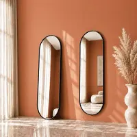 Acaza Passpiegel - Wandspiegel - Ovaal - 160 x 50 cm - Zwart - Aluminium - Gehard Glas - Modern - Hangspiegel