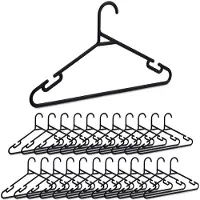 Famanu – Set van 24 kledinghangers met broeklat en inkepingen, gerecycled kunststof, ruimtebesparende jashanger in zwart