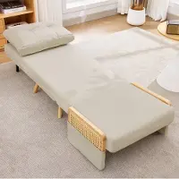 HAUSS SPOLE Relaxfauteuil - Uitklapbare Slaapstoel - 1-Zits Met 5-Voudig Verstelbare Rugleuning - Voor Woonkamer En Logeerkamer - Linnen Beige