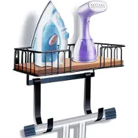 Famanu – Strijkplank ophanger met metalen wandmontage, strijkijzer en strijkplankhouder, waskamerdecoratie en opbergruimte met grote opslag, zwart