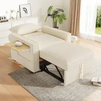 HAUSS SPOLE Fauteuil - Opvouwbare Slaapfauteuil - Verstelbare Rugleuning Met Usb En Type C - Voor Woonkamer En Slaapkamer - Cord Beige