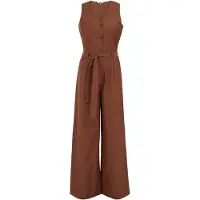 We fashion - Dames jumpsuit met ceintuur - Regular fit - Lichtbruin - Livaeco Viscose - Maat: S