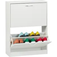 Famanu – Schoenenkast voor 12 paar, HxBxD: 80 x 60 x 24 cm, smal en gesloten, gangkast voor schoenen, wit