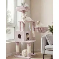 Markenlos – Kattenboom van 125 cm, kattentoren voor binnenkatten met krabpaal, stevige staalbuis en zachte pluche zitplek
