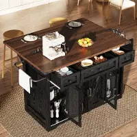 HAUSS SPOLE Keukenkast Op Wielen - Uitschuifbaar Werkblad Met Stopcontact En Usb - Voor Keuken - MDF En Metaal - 120,2 x 45,3/75 x 91,5 Cm - Zwart