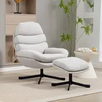 HAUSS SPOLE Relaxfauteuil - Met Hocker - 360 Graden Draaibaar - Voor Woonkamer En Leeshoek - Chenille Stof - Cremewit