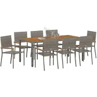 vidaXL Tuin Eettafel Set 9 st Grijs poly rattan