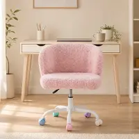 HAUSS SPOLE Bureaustoel Fluffy Pink Verstelbaar En 360 Graden Draaibaar Voor Slaapkamer Make Up Ruimte En Thuiswerkplek Stof Roze