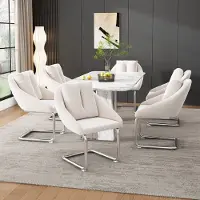 HAUSS SPOLE Eetkamerstoel - Fluwelen Design - Set Van 6 - Met Armleuning En Gewatteerde Zitting - Voor Eetkamer En Woonkamer - Metaal Beige