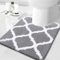 Famanu – Antislip wc-mat, wasbaar toiletmat met uitsparing, zacht hoogpolig, 50 x 60 cm, grijs