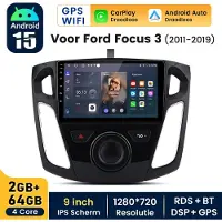 Hexinex HexinexMarket - Autoradio Geschikt voor Ford Focus 3 (2011-2019)- Draadloos CarPlay, Android Auto,GPS Navi, RDS, Android 15, multimediaspeler, 2GB+64GB
