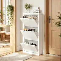 HAUSS SPOLE Schoenenkast - Smalle Opbergkast Met 3 Niveaus Verborgen Opbergruimte - Voor Hal En Kleine Ruimtes - Metaal - 50x15x106 Cm - Wit