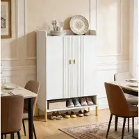 HAUSS SPOLE Schoenenkast - Smal Opbergmeubel Met 2 Deuren En 6 Lagen - Voor Hal En Slaapkamer - Hout En Metaal - 75x35x110 Cm - Wit