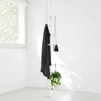 Famanu – Instelbare kapstok van 140 tot 310 cm, wit, met 12 haken voor jassen, vesten, hoeden en sjaals, geschikt voor woonkamer, balkon en keuken