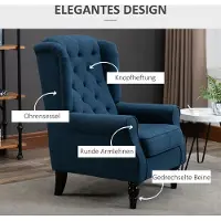 HAUSS SPOLE Fauteuil - Klassieke Ohrensessel Met Hoge Rugleuning En Gecapitonneerde Rug - Voor Woonkamer En Slaapkamer - Blauw Stof