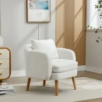 HAUSS SPOLE Fauteuil - Teddy Bouclé Design - Met Kussen En Verstelbare Rugleuning - Voor Woonkamer En Leeshoek - Velvet Wit
