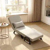 HAUSS SPOLE Fauteuil - Uitklapbare Slaapfauteuil - Verstelbare Rugleuning Met Kussen - Voor Woonkamer En Slaapkamer - Linnen Lichtgrijs