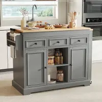 HAUSS SPOLE Keukeneiland Met Uitschuifbaar Werkblad Op Wielen Met Lades En Kruidenrek Voor Keuken En Eetruimte Grijs MDF 112 Tot 188 X 45 X 92 Cm