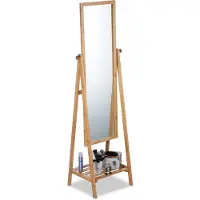 Famanu – Staande spiegel van bamboe, draaibaar met opbergplank, : 160 x 40 x 36 cm, natuurkleurig