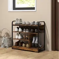 HAUSS SPOLE Schoenenrek - 70 x 30 x 65 cm - 4 Laags Staand Rek - Metaal En Spaanplaat - Bruin - Voor Hal En Gang - Voor 11 Paar