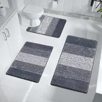 Famanu – Badmatset van 3 delen, antislip en wasbaar, waterabsorberend badkamermat en voetstukmat voor toilet, zacht en donkergrijs