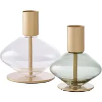 Nest of Nora Kaarsenhouders set van 2 - Glas en metaal - Goud/Groen/Transparant