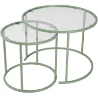 Skye Decor , hoogwaardige set van drie bijzettafels (nesting tables), kleur: mintgroen, houtsoort: blauw eikenhout, 100% metaal