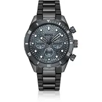 BOSS Chronomatix zwartgecoat horloge met monogramstructuur op de wijzerplaat