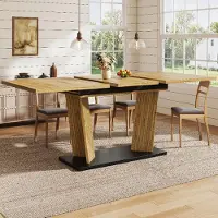 OKWISH Eettafel met uitschuifbaar tafelblad en verstelbare antislipvoeten, moderne eettafel, ruimtebesparend, eikenhout
