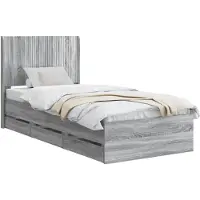 vidaXL Bedframe met opbergruimte en hoofdbord Grijs Sonoma 75 x 190 cm