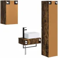 vidaXL Badkamerkastset, 3 stuks, gerookt eikenhout, 33 x 34,5 x 160 cm