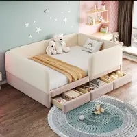 OKWISH Dagbed 140x200 met opberglade, gestoffeerd bed met veiligheidsreling, fluwelen bekleding, kinderbed in roze, zonder matras