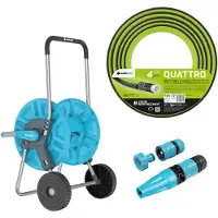 Cellfast Aluplus-slangwagen 1/2" 60 m + Quattro-tuinslang 1/2" 50 m + set met Basic-sproeier 1/2"