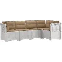 vidaXL 5-Zits Tuinbank met Kussens Rattanlook PP Wit