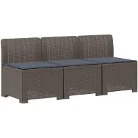 vidaXL 3-Zits Tu bank met Kussens Rattan Look 3-zits PP Lichtgrijs