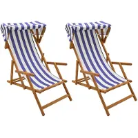 vidaXL Ligstoel 2 pcs 3 Positie massief eucalyptushout Blauw en Wit