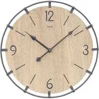 AMS W9616SO - Wandklok - Analoog - Rond - Hout - Metaal - Cijfers - Streepjes - Bruin - Zwart - D 40 x 3 cm