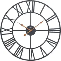 AMS W9685 - Wandklok - Analoog - Rond - Metaal - Romeinse Cijfers - Zwart - Geel/Goudkleurig - D50 x 3 cm