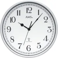 AMS F5610 - Wandklok - Radiogestuurde tijdsaanduiding - Kunststof - Mineraal Glas - Rond - Cijfers - Diameter 37 cm ø - Zilverkleurig - Wit - Zwart