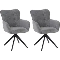 Mendler Set van 2 eetkamerstoelen -Q35, stoel met draaibare armleuningen en automatische terugkeerfunctie, chenille-stof (680 g/m²) en metaal ~ grijs