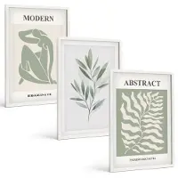 Tulup 3-Delige Schilderij Set - Matisse Design Aquarel Boho Planten - 40x60 - Decoratieve Muurdecoratie - Slaapkamer - Wanddecoratie
