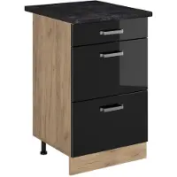 Vicco Keukenonderkast R-Line Zwart hoogglans/Goudkleurig Eiken 50 cm antraciet werkblad, Model 69993
