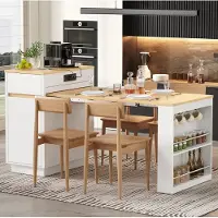 OKWISH Bartafel - Uitschuifbaar En Opklapbaar - Voor Keuken En Eethoek - Met Opbergruimte, Stopcontact En Haken - MDF Wit - 154 x 80,5 x 94 cm
