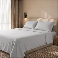 THE WHITE STONE Tweepersoons beddengoed - - 200 TC - 100% katoen percale - Hoeslaken 180x200 met een hoekhoogte van 28 cm - Lichtgrijs