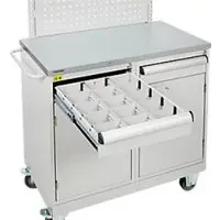 Treston gereedschapswagen TWIN 2, stalen onderstel, tot 300 kg, 2 laden, 2 vakken, afsluitbaar, duwbeugel, staal, lichtgrijs RAL 7035