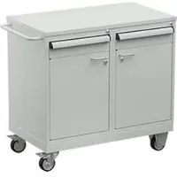 Treston gereedschapswagen TWIN 2 ESD, stalen onderstel, tot 300 kg, 2 laden, 2 vakken, afsluitbaar, duwbeugel, staal, lichtgrijs RAL 7035