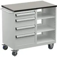 Treston TWIN 5 gereedschapswagen, vinyl bovenblad, tot 300 kg, 4 laden, 2 legborden, afsluitbaar, duwbeugel, staal, lichtgrijs RAL 7035