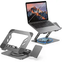 Fokelyi 2 in 1 Laptop Standaard - 360° Rotatie Verstelbaar Koolstofstaal Laptop Houder - Open Koeling Met Telefoonhouder - Opvouwbaar Ergonomisch- Voor Laptop En Tablet