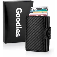 Goodies Pasjeshouder Uitschuifbaar - RFID Creditcardhouder - 14 Pasjes - Anti-diefstal - Kaarthouder - Zwart Carbon Look - Leer & Aluminium - Incl. Cadeauverpakking